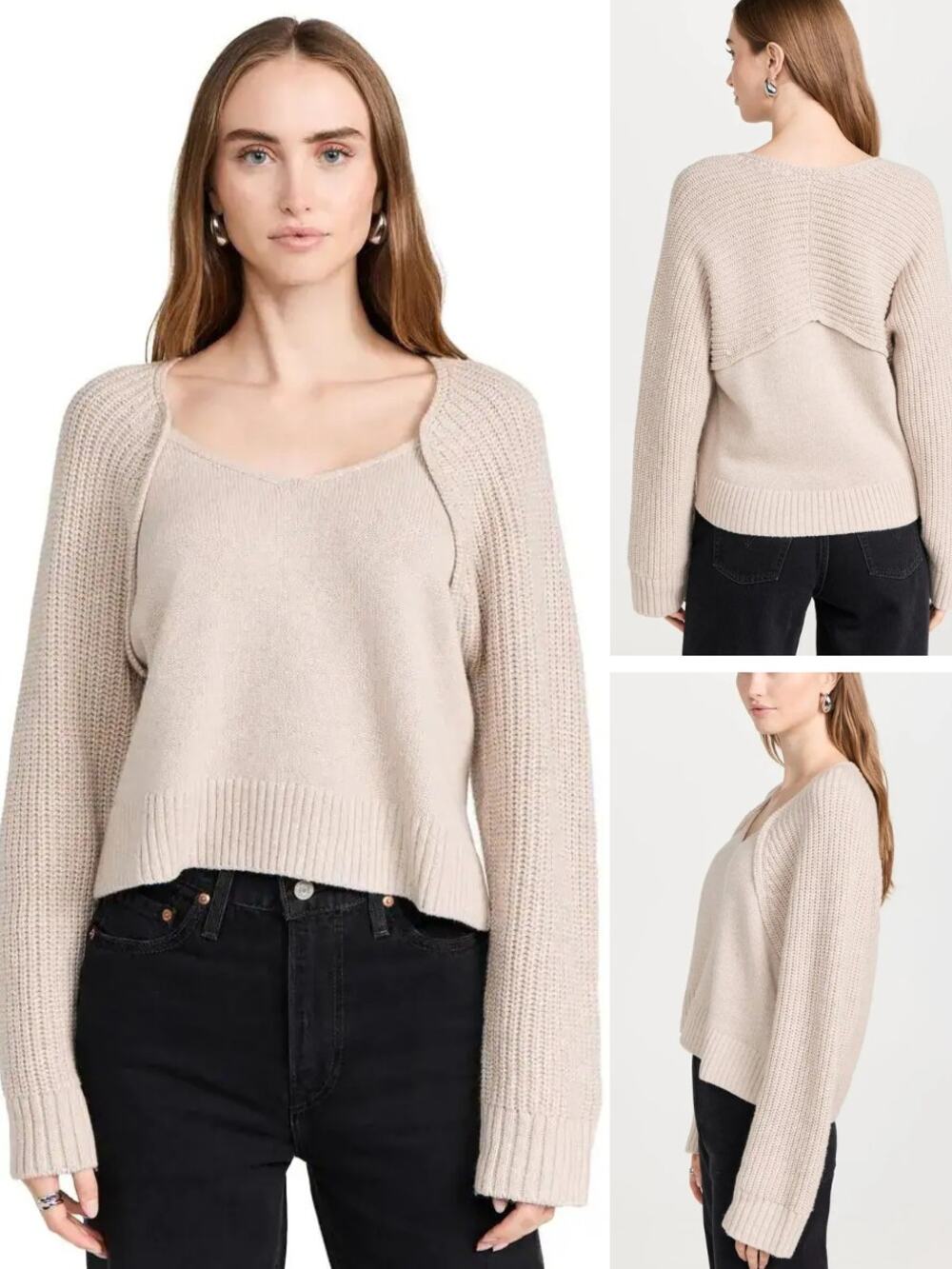 BA&SH Susy Wool Blend Flared Sleeves Knit Sweater Size XS Beige